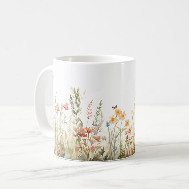 Cottagecore Wildflower Coaster Vintage Floral  Coffee Mug (Front Left)