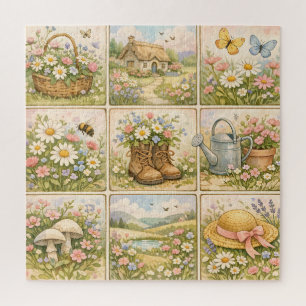 Cottagecore Wildflower Garden Patchwork Jigsaw Puzzle