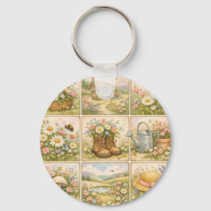 Cottagecore Wildflower Garden Patchwork Keychain