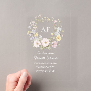 Cottagecore Wildflower Romantic Bridal Shower Acrylic Invitations