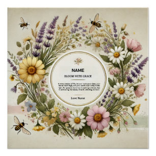 “Cottagecore Wildflower Wreath” Personalized Poster