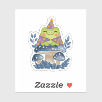 Cottagecore Wizard Frog on Mushroom Sticker