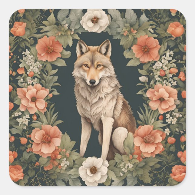 Cottagecore Wolf Square Sticker (Front)