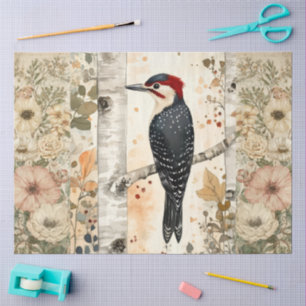 Cottagecore Woodland Woodpecker Floral Collage Tissue Paper
