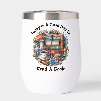 Cottagecore Woodlands Books, Dragonfly Thermal Wine Tumbler