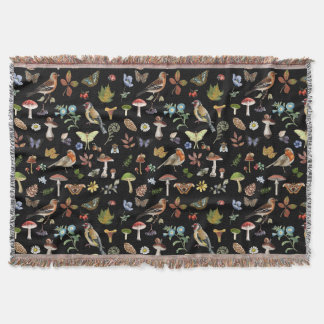 Cottagecore woven blanket with forest birds print