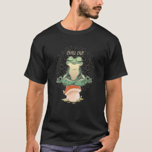 Cottagecore Yoga Chill Out Frog On Mushroom Medit T-Shirt
