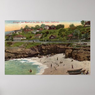 Cottages and Beach at La Jolla Poster