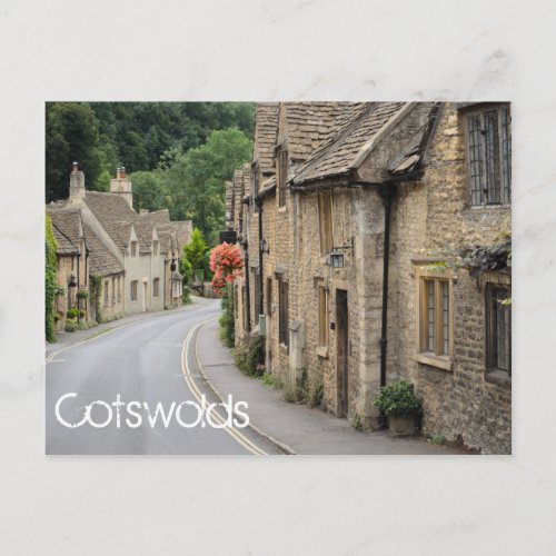 Cottages in Castle Combe text postcard
