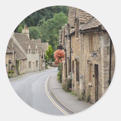 Cottages in Castle Combe UK round sticker