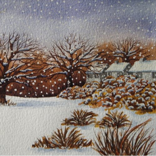 cottages snow scene for christmas in the kitchen towel