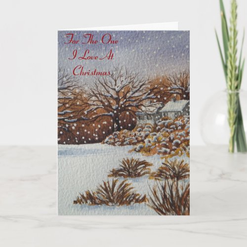 cottages snow scene with love verse for chistmas holiday card