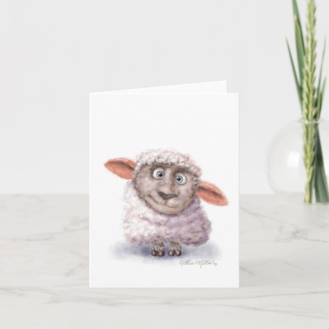 Cotton Ball Sheep Cartoon Holiday Card (Front)