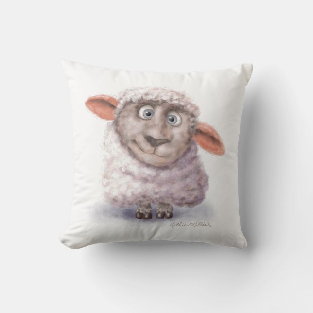 Cotton Ball Sheep Cartoon Throw Pillow (Front)