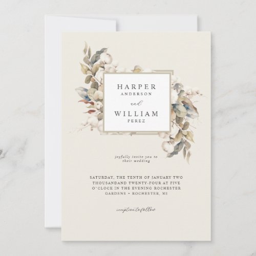 Cotton beige wedding invitation