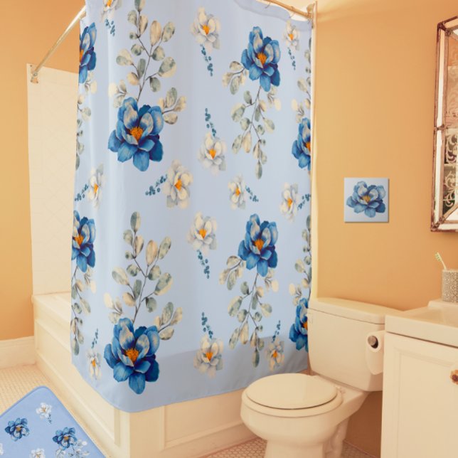 Cotton Blue Magnolia Shower Curtain (Creator Uploaded)