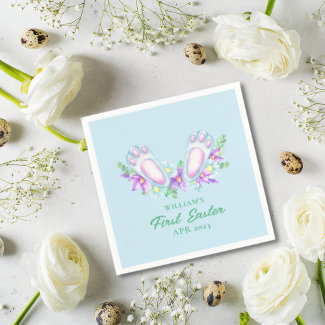 Cotton Blue Watercolor Bunny Feet My First Easter