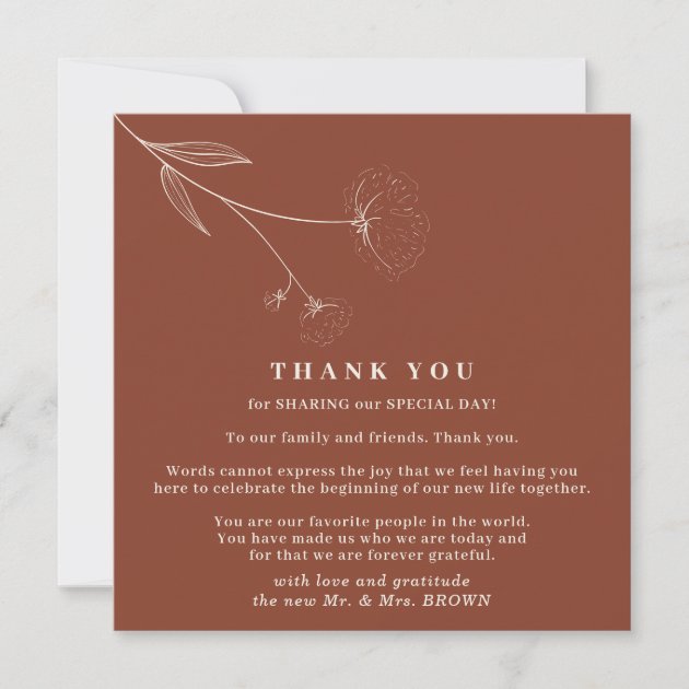 Cotton Boho Terracotta Indie modern thank you Invitation