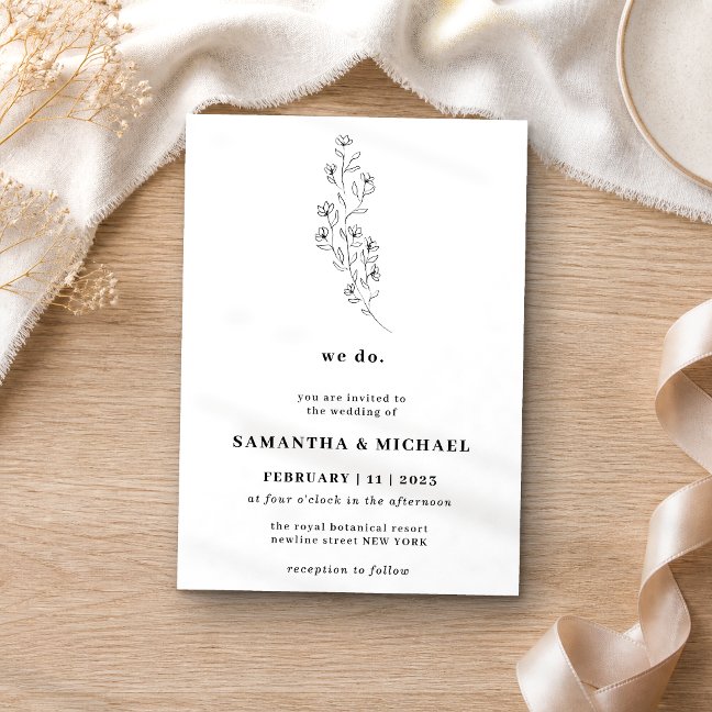 Cotton Boho White Clear Botanical we do Invitation