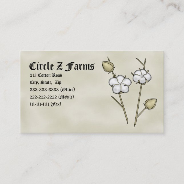 Cotton Boll Business Cards (Front)