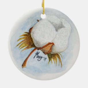 Cotton Boll Ceramic Ornament