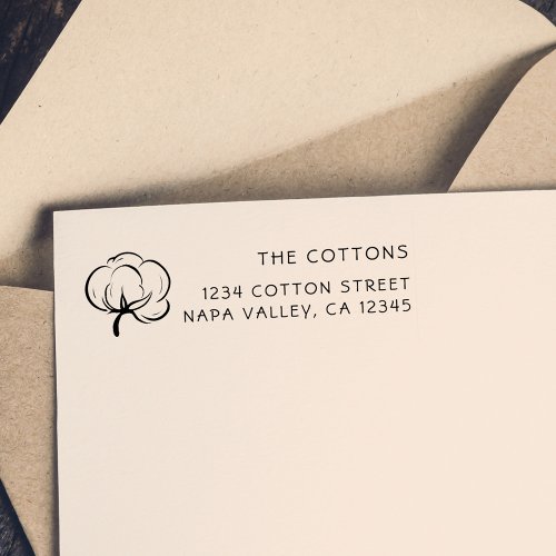 Cotton Boll Icon  Family Name Return Address Rubber Stamp