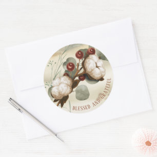 Cotton Boll Plant Elegant Classic Round Sticker