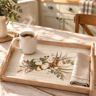 Cotton Boll Plant Elegant Serving Tray