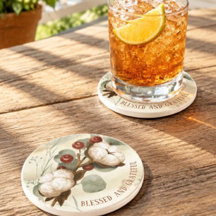 Cotton Boll Plant Elegant Stone Coaster
