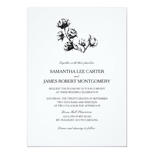Cotton Boll Plant Etching | Wedding Invitation