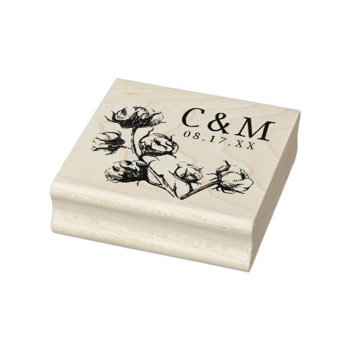 Cotton Boll Plant Wedding Save the Date Monogram Rubber Stamp
