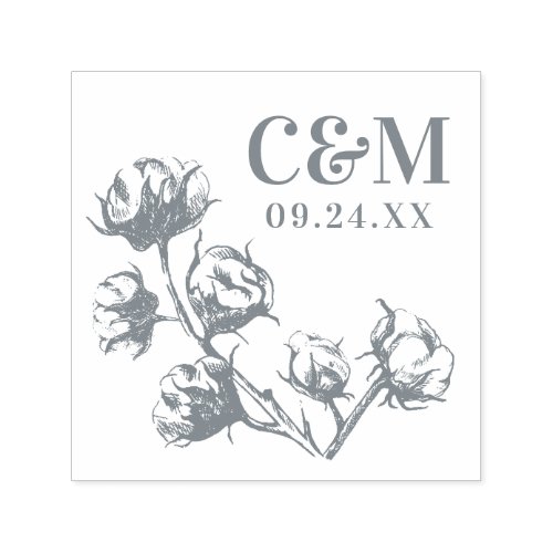 Cotton Boll Plant Wedding Save the Date Monogram Self_inking Stamp