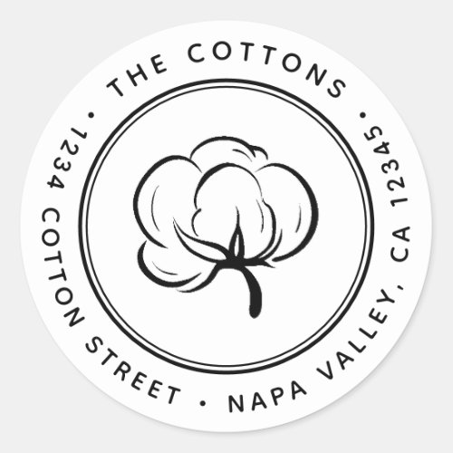 Cotton Boll Return Adddress Classic Round Sticker