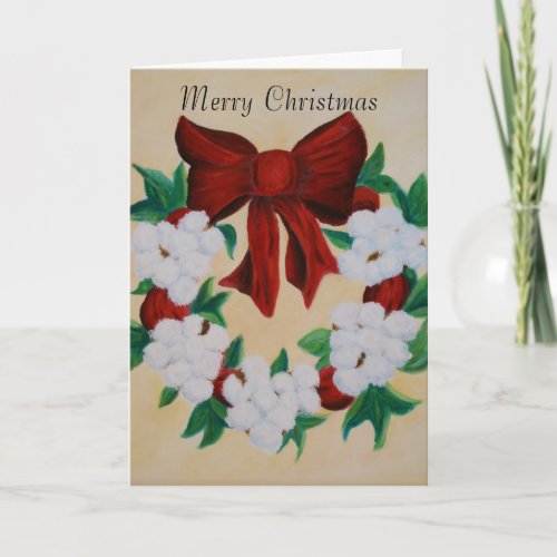 Cotton Boll Wreath Christmas Card