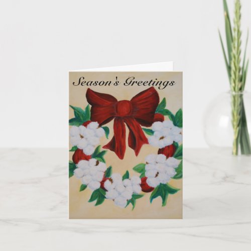 Cotton Boll Wreath Seasons Greetings Card