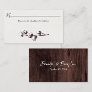Cotton Branch, Woodgrain Wedding Place Card