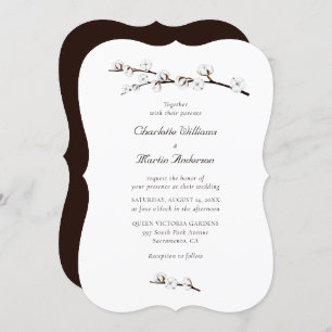 Cotton Branches Watercolor Wedding Invitation