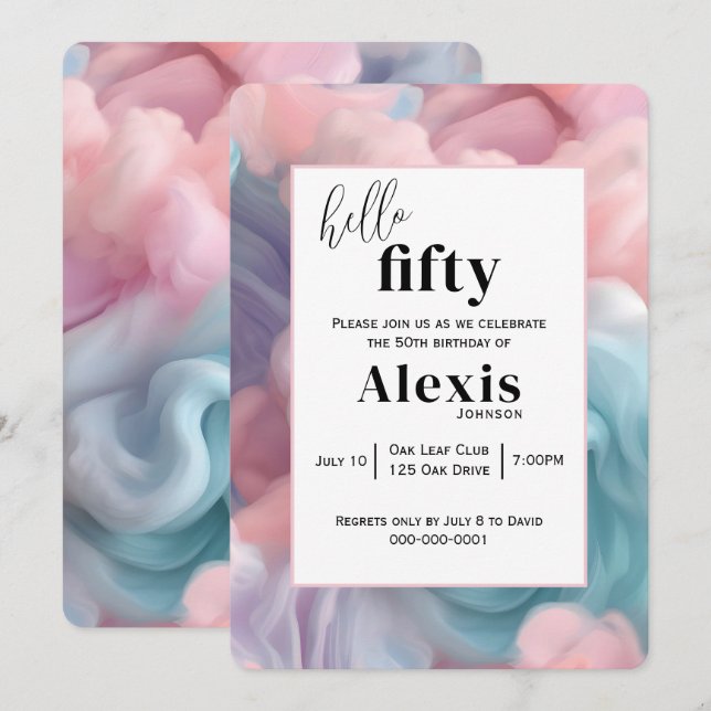 Cotton Candy Abstract for 50th Birthday Party Invitation (Front/Back)