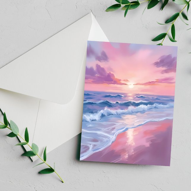 Cotton Candy Beach Pink Ocean Waves Painting Card (Creator Uploaded)