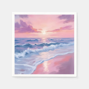 Cotton Candy Beach   Pink Ocean Waves Painting Napkins