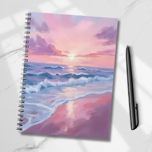 Cotton Candy Beach Pink Ocean Waves Painting Notebook