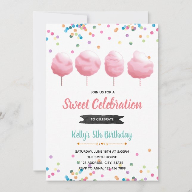 Cotton candy birthday party invitation (Front)