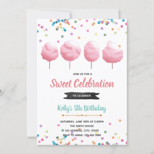 Cotton candy birthday party invitation