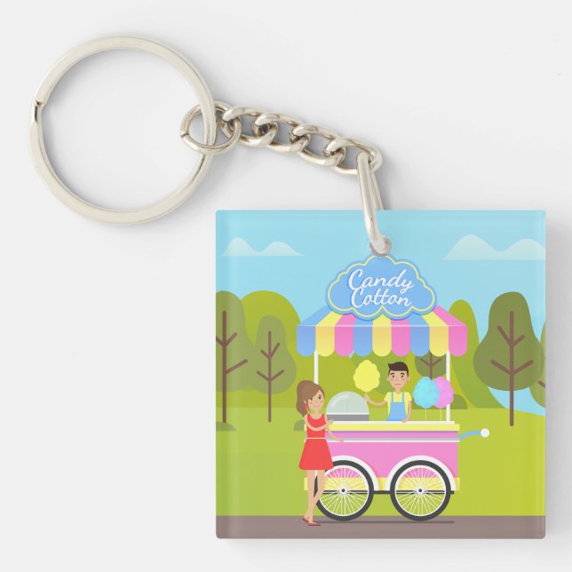 Cotton Candy Cart in Park Sweet Summer Treat Keychain (Front)