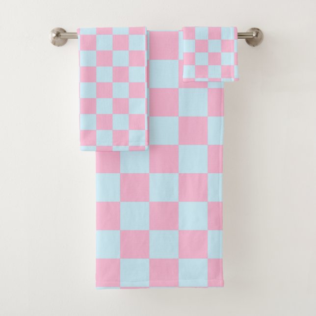 Cotton Candy Checkerboard Bath Towel Set (Insitu)