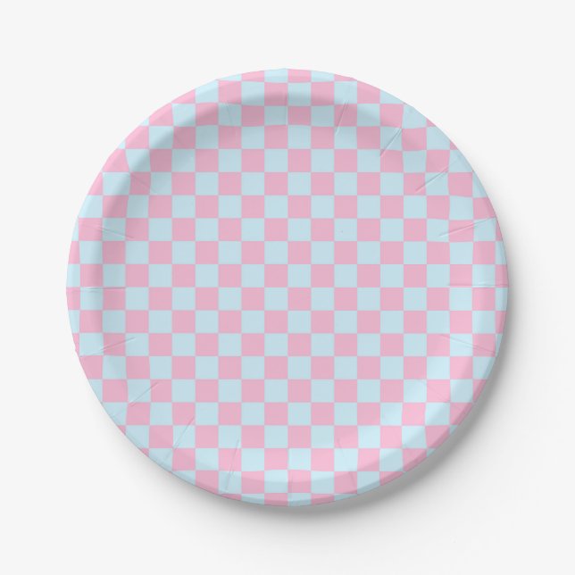 Cotton Candy Checkerboard Paper Plates (Front)