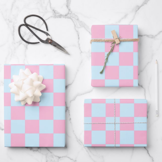 Cotton Candy Checkerboard Wrapping Paper Sheets (Front)