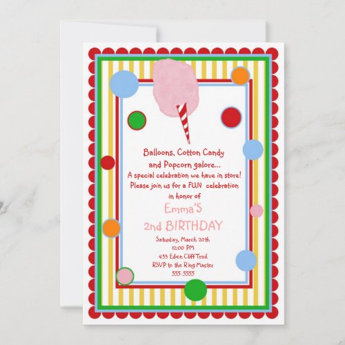 Cotton Candy Circus Carnival Birthday Invitation