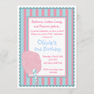 Cotton Candy Circus Carnival Birthday Invitation