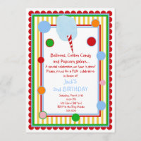 Cotton Candy Circus Carnival Birthday Invitation